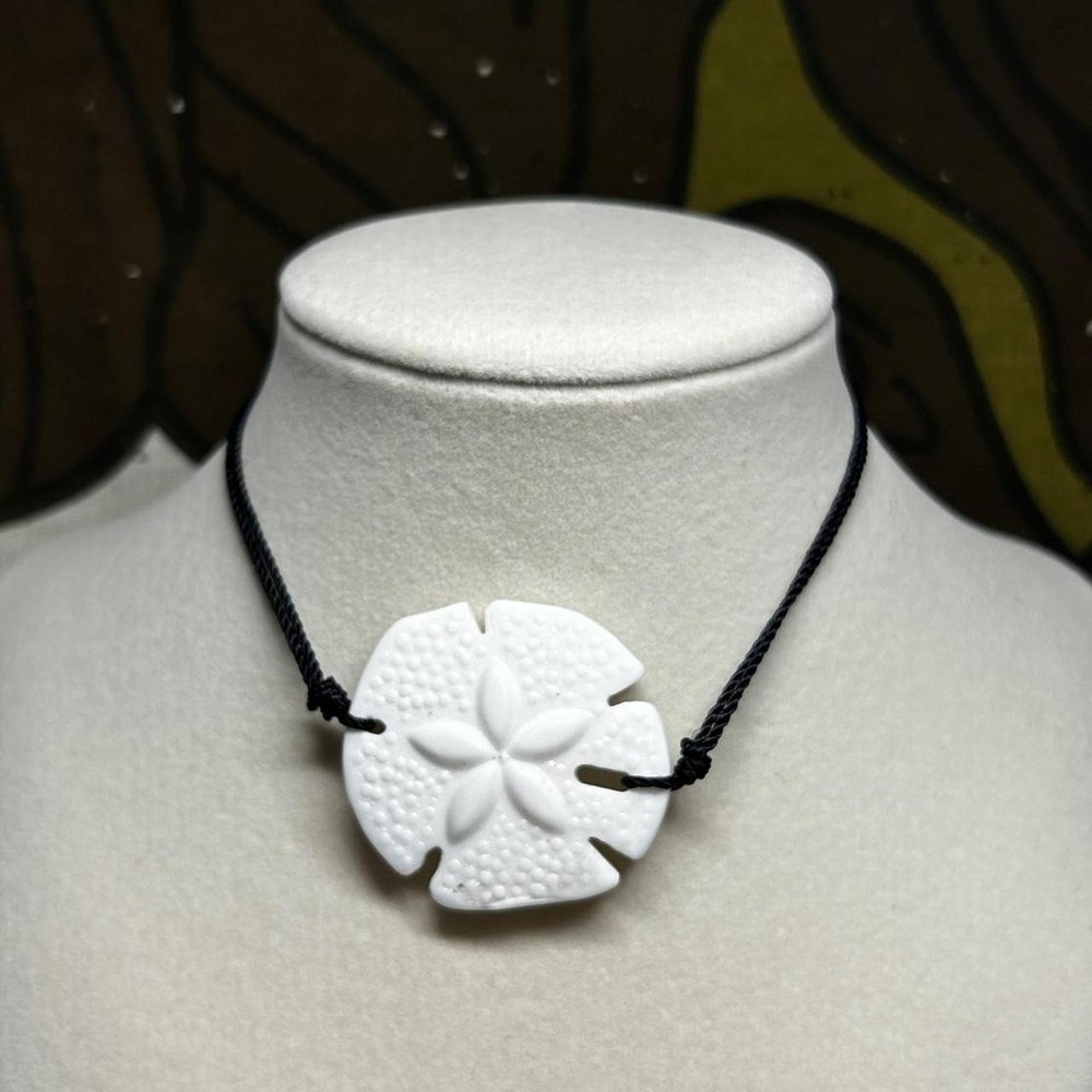 Handmade Sand Dollar Choker Glass Pendant Necklace Adjustable Cord Coastal Gift